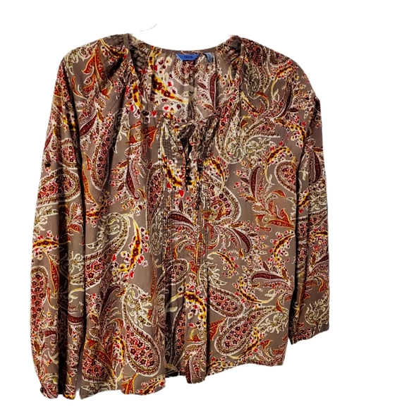 Izod Tops - IZOD Women Brown Paisley Long Sleeve Blouse 
